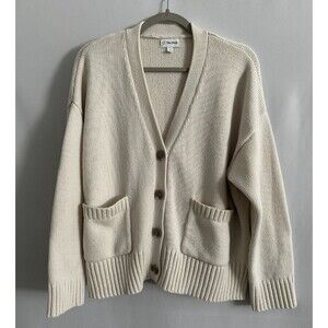 The Drop Chunky Knit Cardigan Sweater L Cream Oversized Cozy Grandpa Minimalist